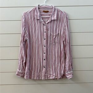 JACHS Girlfriend Pink and White Striped Button-Down Shirt